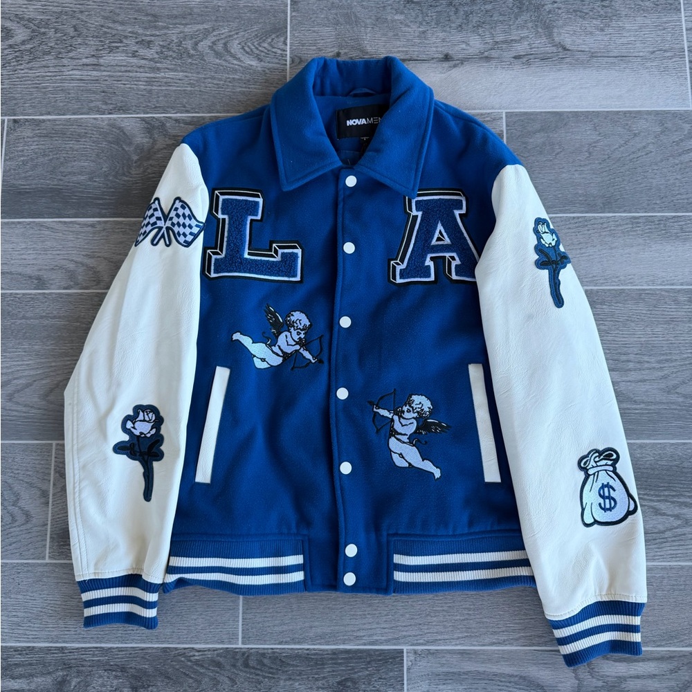 Fashion Nova Blue and White Varsity Jacket